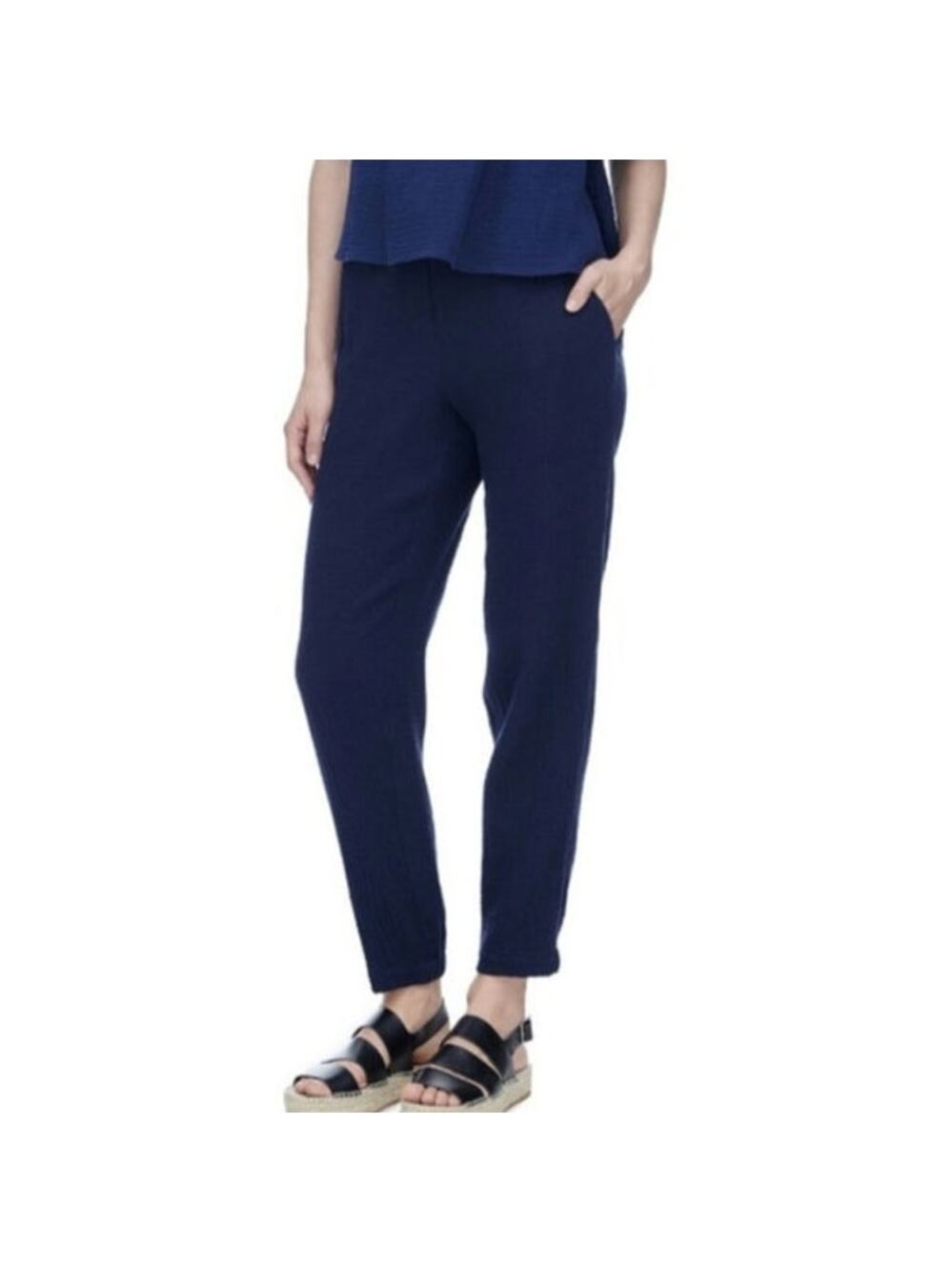 NWT Rebecca Taylor Navy Double Gauze High Rise Tapered Leg Pull On Pant
